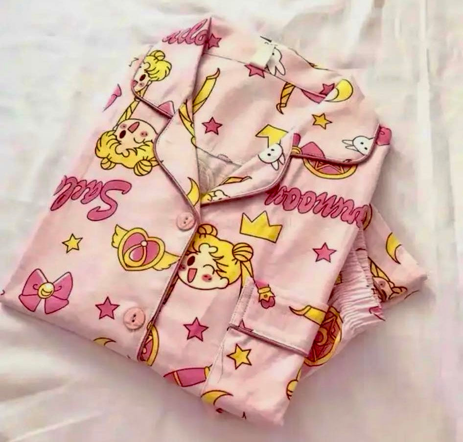 Set Long Sleeve Shirt and Pants Sailor Moon Womens Pajamas Children Soft Pretty Girls Birthday Gifts