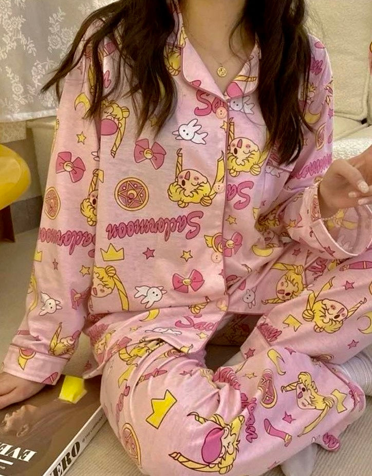 Set Long Sleeve Shirt and Pants Sailor Moon Womens Pajamas Children Soft Pretty Girls Birthday Gifts